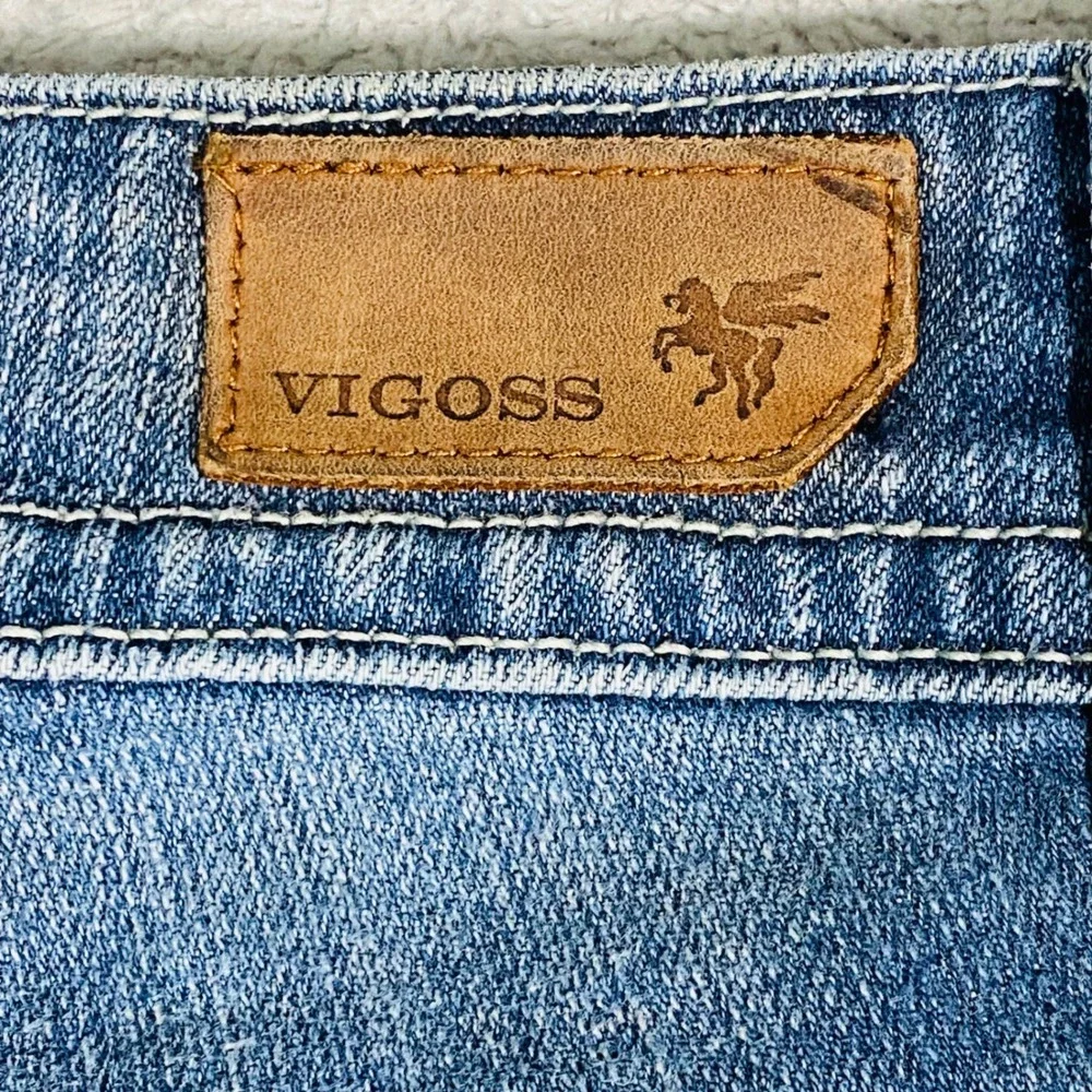 Vigoss Flare Jeans Women 9 Blue Distressed Paint Splatter Embroidered Low‎ Rise